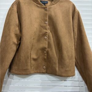 Halogen Camel Faux Suede Snap-Front Bomber Jacket